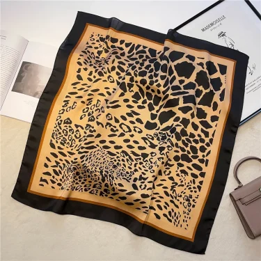 70cm Square Luxury Silk Scarf Ladies Leopard Print Headband Small Hair Scarves Band Female handkerchief Scarves 2