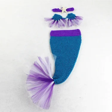 Purple mermaid suit baby photography costume baby photography costume mermaid birthday gift photo props mermaid knitting suit 3