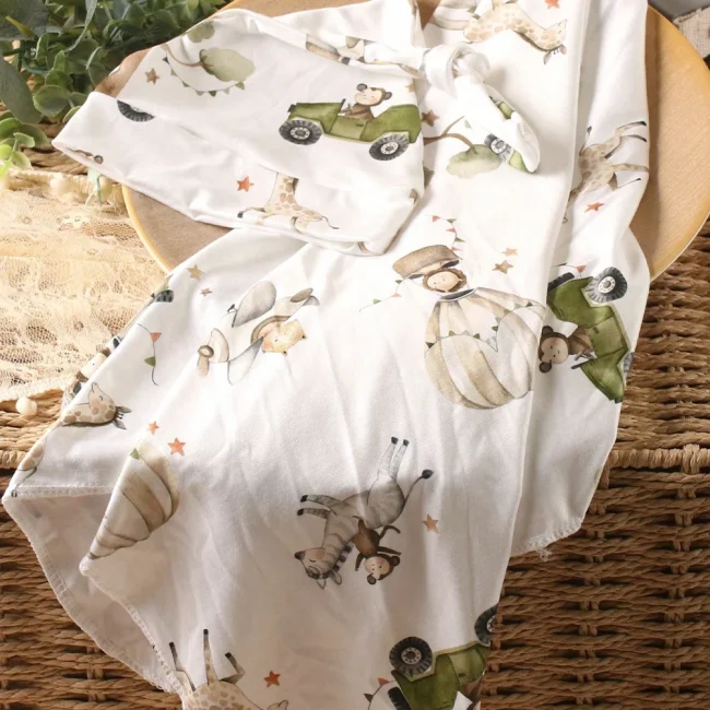 Ylsteed Bear Print Newborn Photography Wrap Blankets Matching With Hats Infant Photography Props Cartoon Picture Shoot Swaddle 5