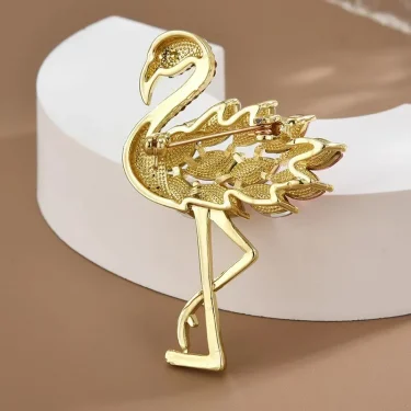 Fashion Classic Inlaid Rhinestone Flamingo Bird Brooches For Women Luxury Design Unisex Metal Animal Brooch Pins Jewelry Gifts 4