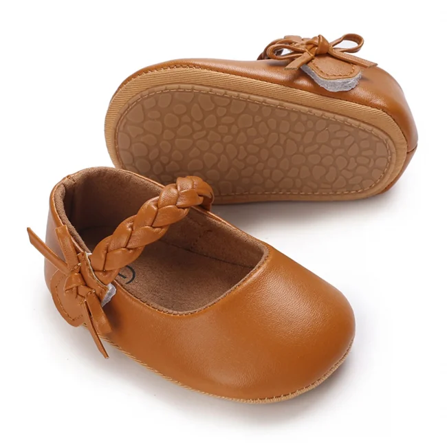 Baby Girls Shoes, Soft Sole PU Leather Bow Crib Shoes Non-slip Flats Toddler Shoes 0-18M 4