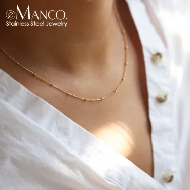 eManco Gold Color Stainless Steel 316 Chain Choker Necklace Women Chain Necklace Sets for Women gift 1