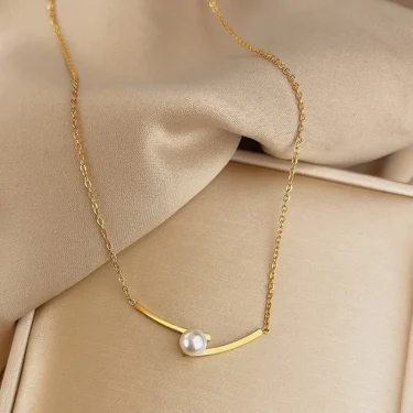 316L stainless steel Fashion One pearl necklace women temperament simple collarbone chain necklace jewelry 6