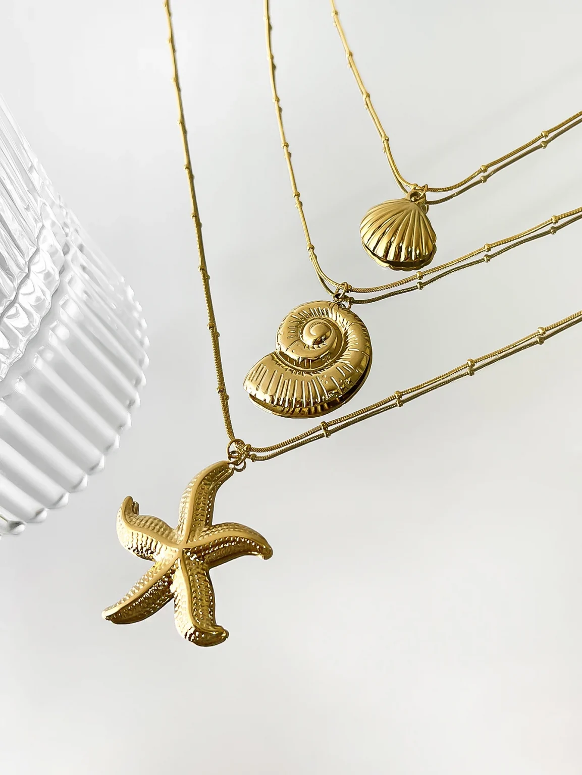 Peri'sbox Minimalist Starfish Stripe Conch Scallop Shaped Pendant Necklace for Women Waterproof Trend Jewelry Summer Beach Party 6