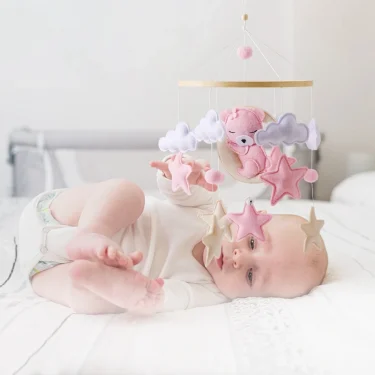 Crib Mobile Baby Wooden Bed Bell Baby Rattles Soft Felt Cartoon Bear Toys Hanger Crib Mobile Bed Bell Wood Toy Bracket Kid Gifts 6