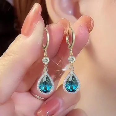 Korean Fashion Zircon Water Drop Earrings for Women Shiny Crystal Long Pendant Dangle Earring Girls Wedding Party Jewelry Gifts 2
