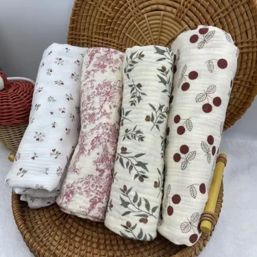 Baby Blanket Newborn Swaddle Wrap Muslin Cotton Diaper Swaddle New Born Towel Crinkle Fabric Stroller Cover 85x65cm 6