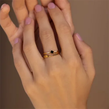 Aide 925 Sterling Silver 3pcs Set Simple Circle Adjustable Ring For Women Minimalist Black Zircon K Gold Fine Jewelry Party Gift 4