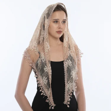 Fashion Church Shawl Lace Veil Polyester Scarf Bandana Church Prayer Wedding Mantilla Chapel White Embroidered Hijab Women Scarf 4