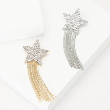 Tassel Shooting Star Pins for Women Unisex Rhinestone Star Brooches Office Party Friend Gifts Jewelry Accessories 2