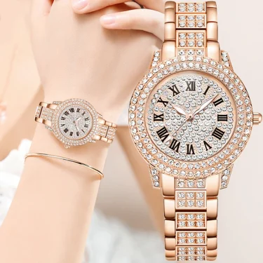 Casual Elegant All-Star Women's Quartz Watch Shiny Fine Zircon Mechanical Lady Wristwatches Fashion Folding Watches Buckle Watch 2