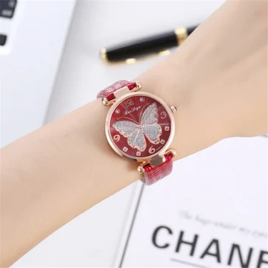 Butterfly Diamond Dial Design Women Quartz Watches Fashion Casual Ladies Wristwatches Simple Woman Leather Clock Montre Femme 2