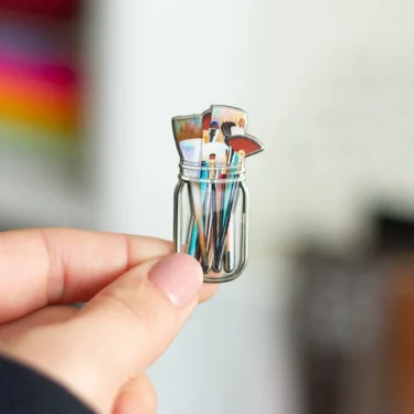 Paint Brushes in Clear Jar Enamel Pin UV Screen Printing Artist Badge Artist Supplies Brooch Makeup Brushes Pins 2
