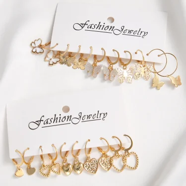 Gold Color Butterfly Love Hoop Earrings Set New Creative Simple Heart Hollow Dangle Earring for Women Fashion Trendy Jewelry 2