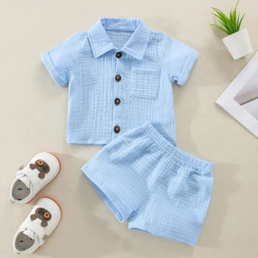 Pudcoco Toddler Newborn Baby 2Pcs Summer Outfits, Short Sleeve Button Down Lapel Shirt + Shorts Set 0-3T 2