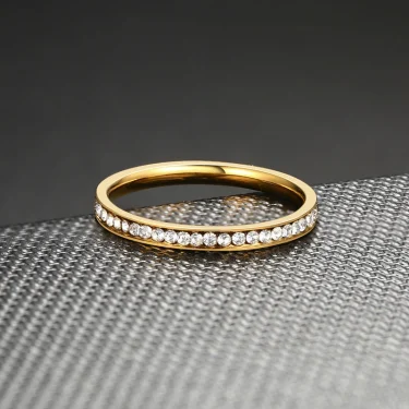 Vnox 2mm Bling CZ Stones Ring for Women Lady Gold Color Stainless Steel Shinny Crystal Finger Band Elegant Jewelry 5