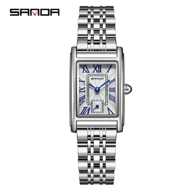 SANDA 1116 Quartz Watch Women Elegant Design Watches Rectangle Dial Waterproof Steel Leather Business Ladies Wristwatches Gift 1