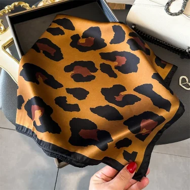 2025 New Leopard Print Square Scarf Women's Imitation Silk Scarf Casual Versatile Decoration Small Neck Scarf 70CMx70CM 1