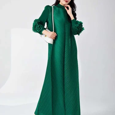 LANMREM Long Pleated Dress With Ruffles Sleeves Loose Solid Color Stitching Female Party Clothing Summer New Clothes 2DA5900 4