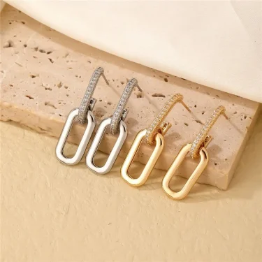 Retro Double Loop Design Drop Earrings Gold Color Geometric Round Hoop Earrings for Women Girls Punk Hip Hop Fashion Jewelry 5