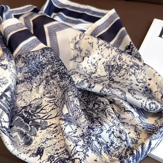 Floral Print Silk Square Scarf Women Soft Satin Kerchief Hairband Neckerchief Head Hijab Lady Headband Foulard Bag Ribbon 4
