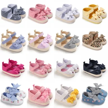 Newborn Toddler Baby Shoes Girl Baby Crib Shoes Princess Flower Bow Baby Cotton Sole First Walker Sneakers 0-18 Months 1