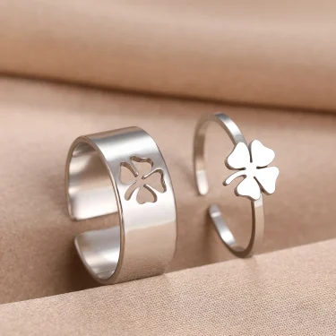 Stainless Steel Rings Trendy Vintage Clover Fashion Adjustable Couple Ring For Women Jewelry Wedding Eachother Gifts 2Pcs/set 2