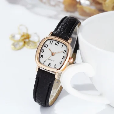 Women's Watch Fashion Square Small Arabic Quartz Watches Leather Band Wristwatches 4