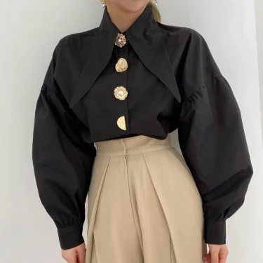 Spring Fashion Long Sleeve Shirt Pointed Collar Office Lady Blouse Office Women Shirts Turn Down Collar Loose Clothing 15630 2