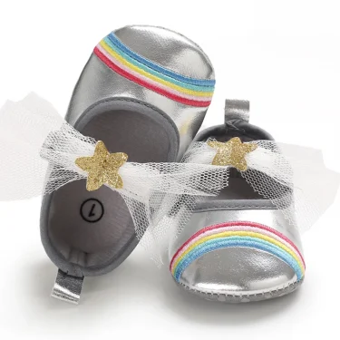 Cute 0-18M Spring Newborn Silver Baby Shoes Non Slip Cloth Bottom Girl Shoes Elegant Breathable Casual Baby First Walking Shoes 3