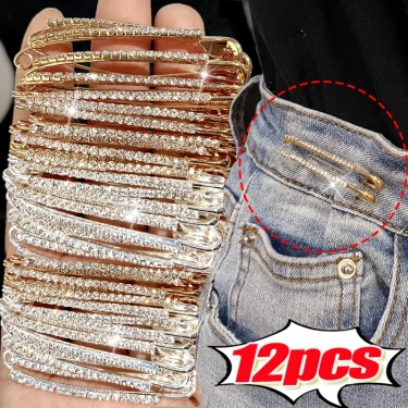 12pcs Rhinestone Safety Pins Brooches Sweater Shawl Clips Faux Crystal Brooches Shiny Brooch Pins for Skirts Sweater Scarf 1