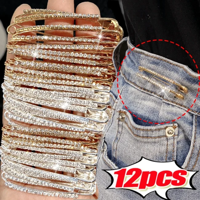 12pcs Rhinestone Safety Pins Brooches Sweater Shawl Clips Faux Crystal Brooches Shiny Brooch Pins for Skirts Sweater Scarf 1