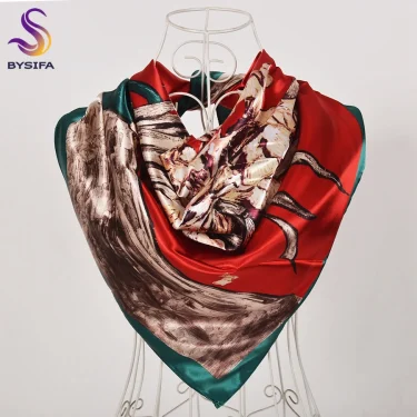 [BYSIFA] China Style Blue White Silk Scarf Cape 2017 New Design Ladies Muslim Head Scarf Printed Fashion Accessories Satin Scarf 4