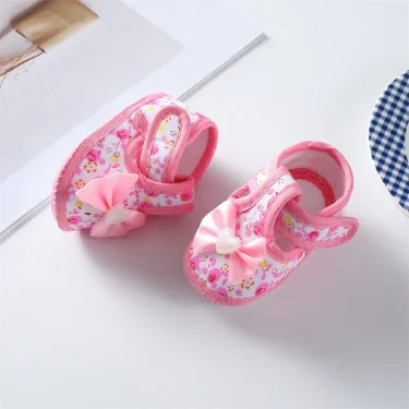 0-18months Baby Girls Flat Shoes Soft Sole Bowknot Flower Print Non-Slip Shoes For Infant Girls Indoor Outdoor First Walkers 4