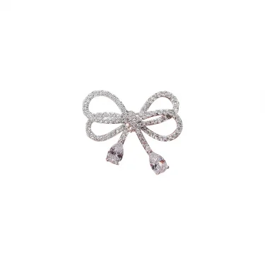 Elegant Bowknot Water Drop Brooches Buckle Pin for Girl Bridal Shiny CZ Crystal Bow Knot Ribbon Jewelry For Wedding Party 6