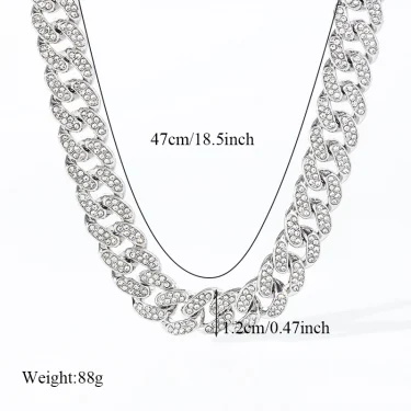 EILIECK Silver Color Thick Cuban Necklace Bracelet Set For Women New Punk Zircon Chain Waterproof Jewelry Party Gift Bijoux 2