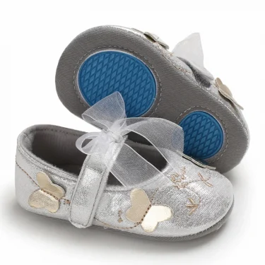 Cute 0-18M Spring Newborn Silver Baby Shoes Non Slip Cloth Bottom Girl Shoes Elegant Breathable Casual Baby First Walking Shoes 4