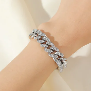 EILIECK Silver Color Thick Cuban Necklace Bracelet Set For Women New Punk Zircon Chain Waterproof Jewelry Party Gift Bijoux 6
