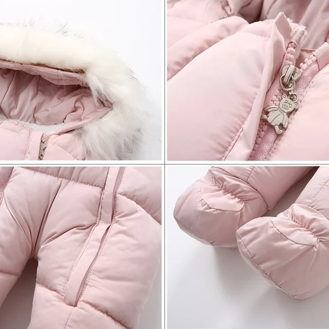 Winter Baby Jumpsuit Thick Warm Infant Hooded Inside Fleece Rompers Newborn Boy Girl Overalls Outerwear Kids Snowsuit 6