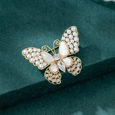 Gold Color Enamel Butterfly Pearl Brooches for Women Shiny Rhinestone Beauty Classic Insects Party Office Brooch Pin Gifts Jewel 3