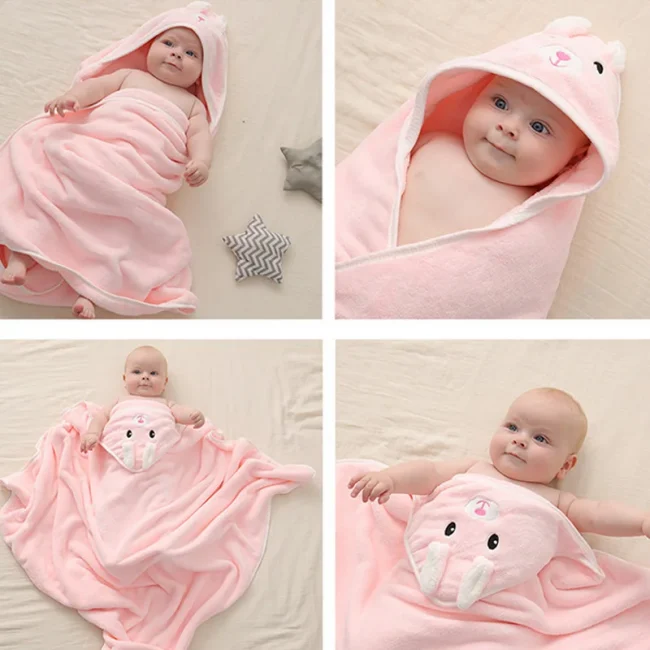 Hooded Swaddle Wrap Cartoon Baby Bath Towels Soft Newborn Towel Blanket Cute Toddler Bathrobe Warm Sleeping Bed Set Boys Girls 4