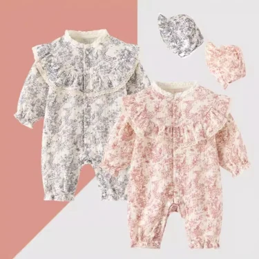 Ink Painting Newborn Baby Girl Jumpsuits Cotton Toddler Girls Onesie Clothes for Spring Autumn Infant Rompers +Hats 1