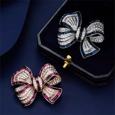 2025 Trendy Crystal OL Vintage Blue Bowknot Brooches for Women Luxury Design Elegant Casual Office Brooch Pins For Girls 3