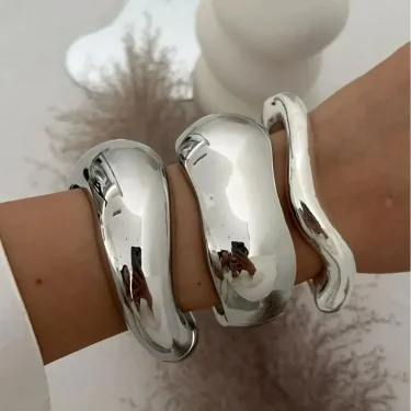 Wide Cuff Bangles Punk Gold Silver Color Geometric Metal Large Bangles for Women Bracelets Men Exaggerated Luxury Jewelry 4