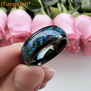 iTungsten 8mm Nice Shiny Galaxy Opal Ring Men Women Tungsten Engagement Wedding Band Domed Polished Comfort Fit 4