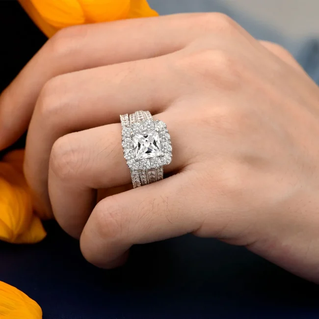 Newshe Original 925 Silver Moissanite Rings with GRA Certificate D Color VVS1 Diamond Wedding Ring Set for Women Luxury Jewelry 4