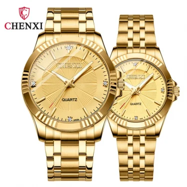 CHENXI 050A Brand Luxury Gold Dress Watches Stainless Steel Unique Golden Woman Men Business Quartz Wristwatch Waterproof 2