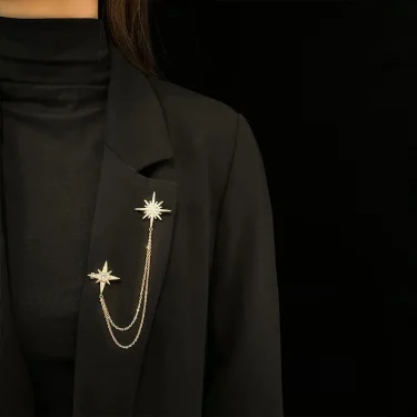 SKEDS Women Men Star Chain Brooches Pins Fashion Vintage Metal Rhinestone Jewelry Pendant Women's Men's Party Brooch Gift 2