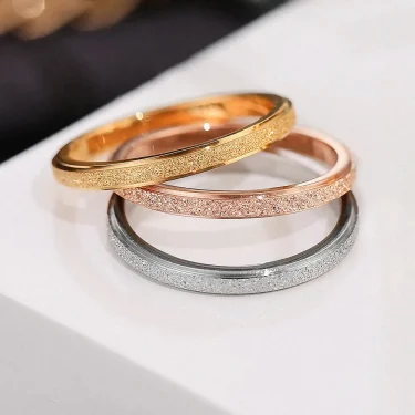 eManco High Quality Simple Scrub Stainless Steel Women 's Rings 2/3/5MM Width Gold Color For Girl Jewelry 5
