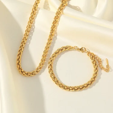 EILIECK 316L Stainless Steel Chains Neckalces Bracelet Jewelry Set For Women Gold Color Metal 18 K Plated Collar Bijoux Gift 3